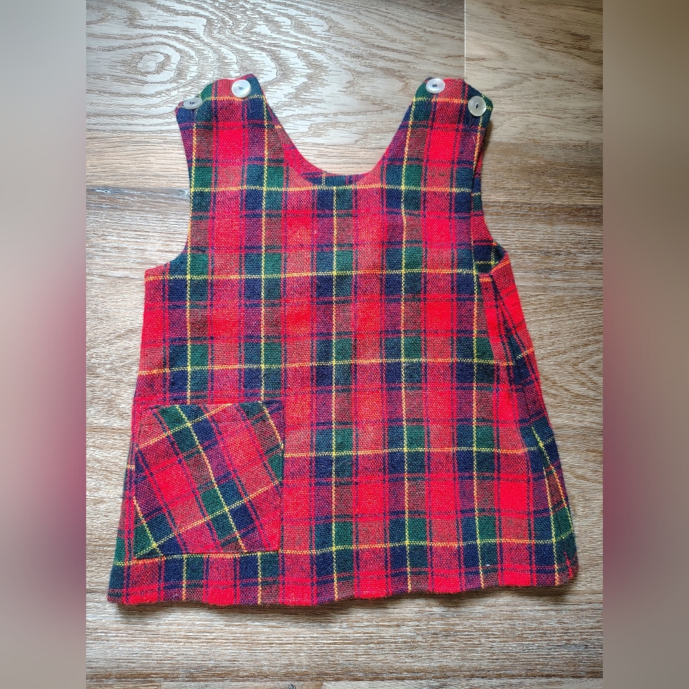 Vintage Imp Originals Plaid Jumper Dress Size 2T Navy Red Green Schoolgirl Layer